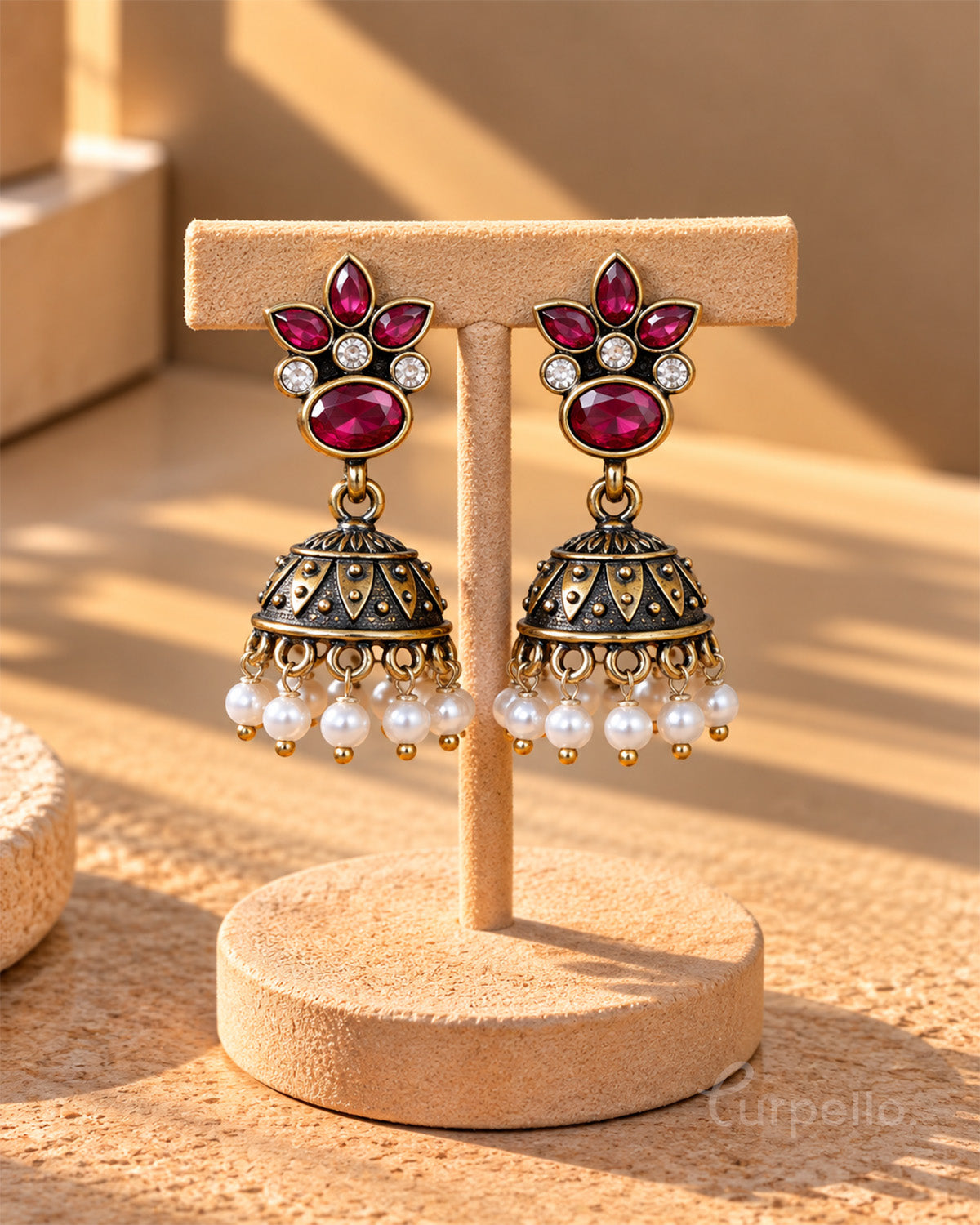 Purpello Blossom Antique Jhumka Earrings