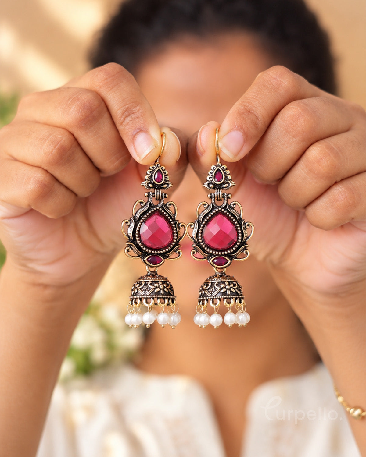 Vintage Oxidised Jhumka Earrings