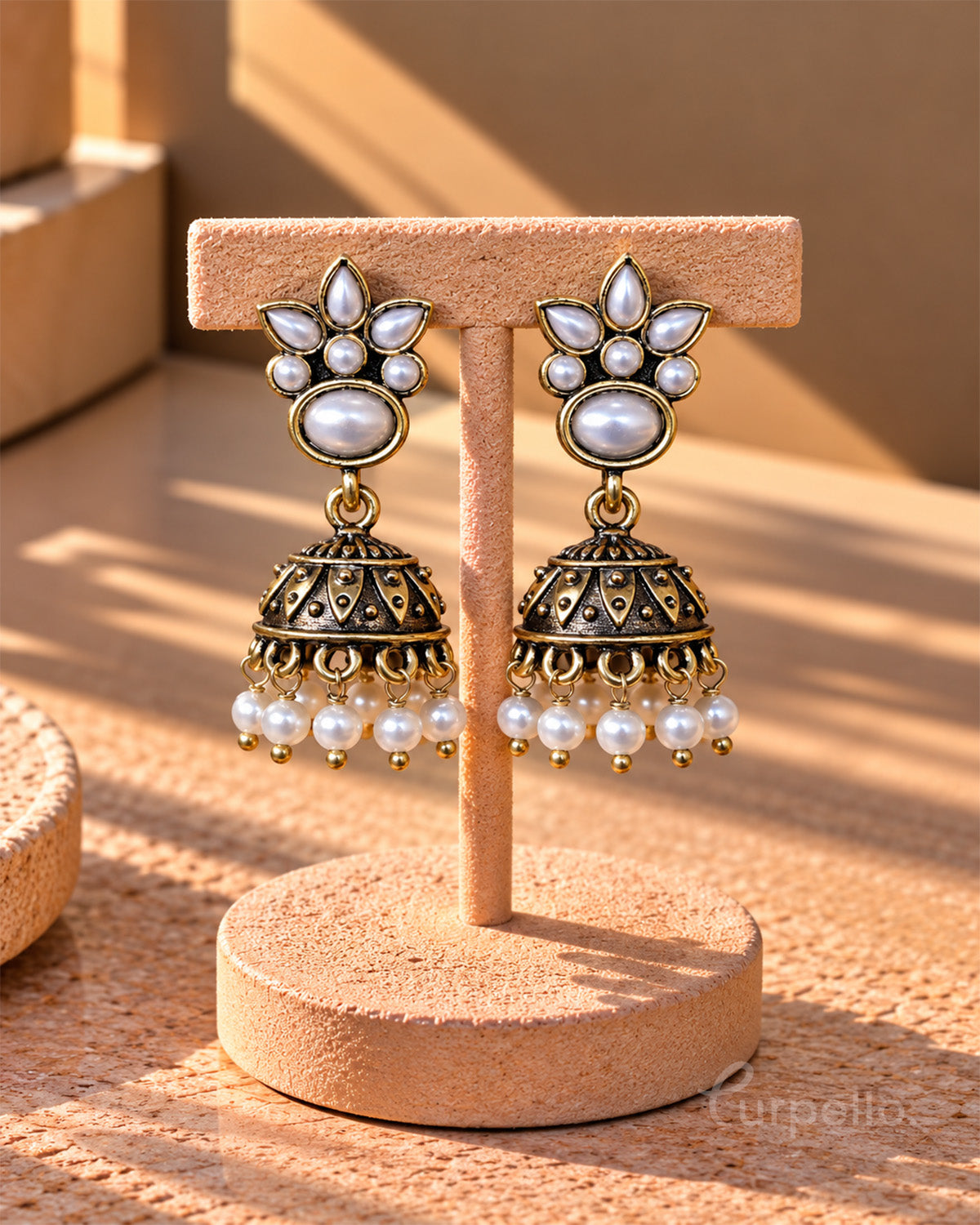 Purpello Blossom Antique Jhumka Earrings